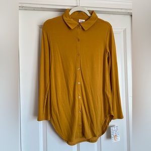 New Lularoe XS Solid Mustard Yellow Goldenrod Valentina Buttom Down Blouse Top